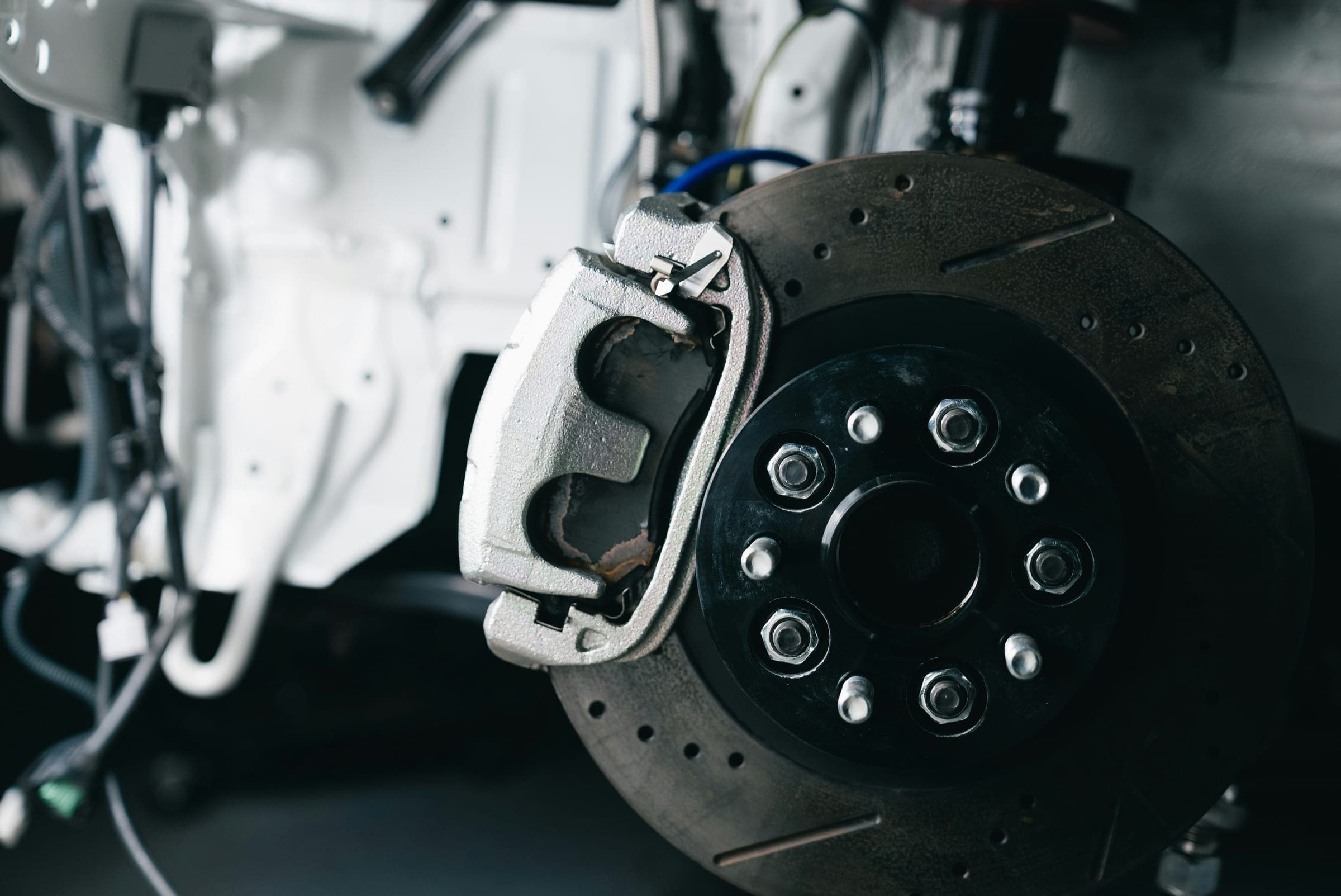 Freshly painted brake caliper detail