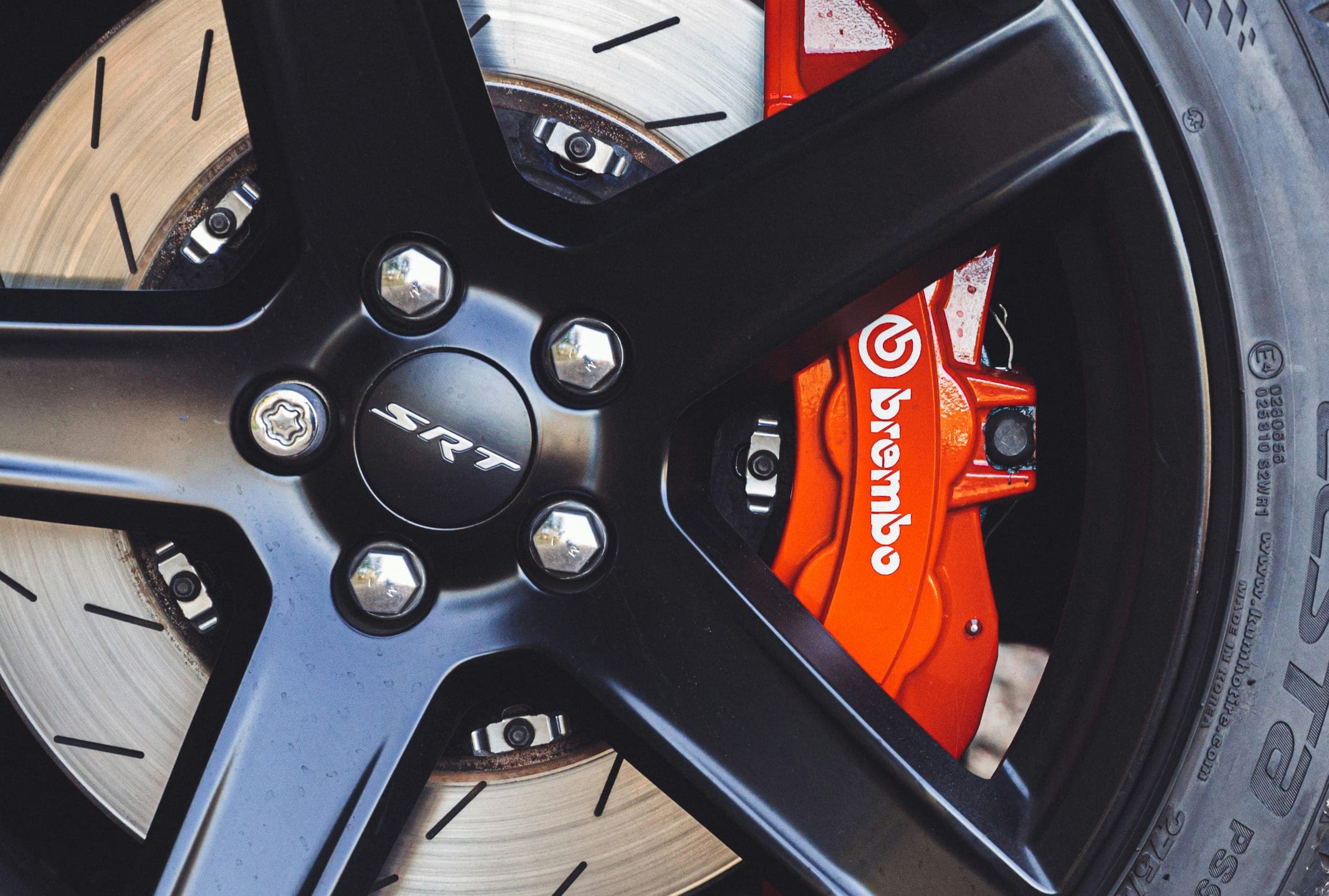Brembo caliper behind an SRT alloy wheel